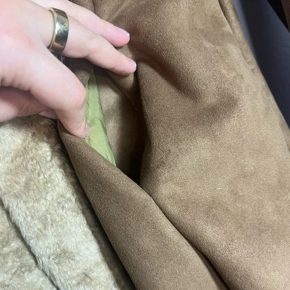 Vintage Esprit Faux Fur Suede Lined Long Coat Brown Size Medium - Picture 7 of 9